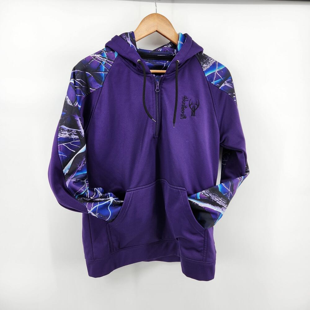 Huntworth Women's Medium Purple Camo Quarter Zip Hoodie Performance Fleece Lined